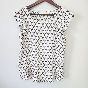 Loft white patterned dressy cap sleeve top size small